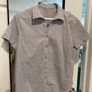 Gray linen short sleeve button down shirt